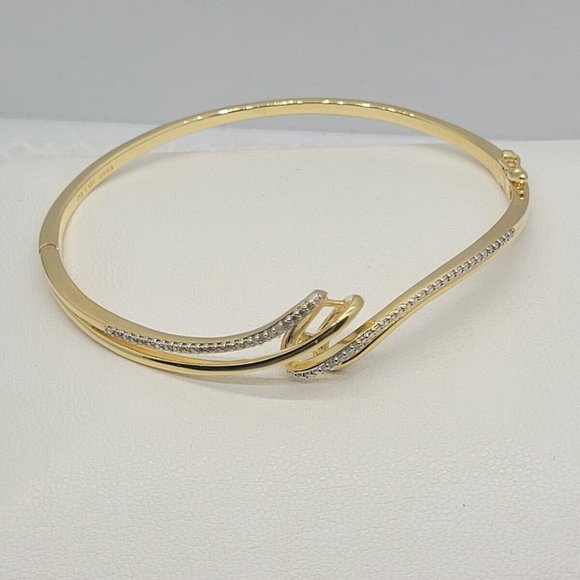 18kt Gold Over Silver Diamond Accent Bypass Bangle Bracelet MSRP $325 - Picture 6 of 9